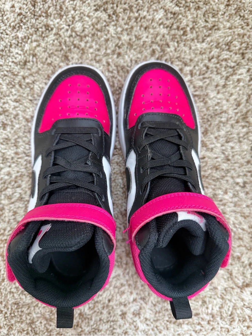 Nike Court Borough Little Kids Mid-Top Sneakers in Hot Pink, Black & White